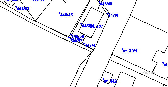 Parcela st. 447/4 v KÚ Holohlavy, Katastrální mapa