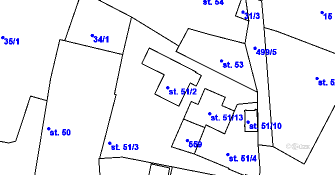 Parcela st. 51/2 v KÚ Holohlavy, Katastrální mapa