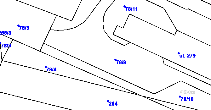 Parcela st. 78/9 v KÚ Holohlavy, Katastrální mapa