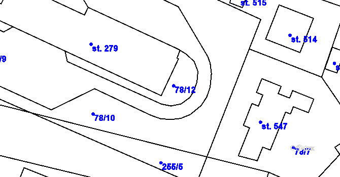 Parcela st. 78/12 v KÚ Holohlavy, Katastrální mapa