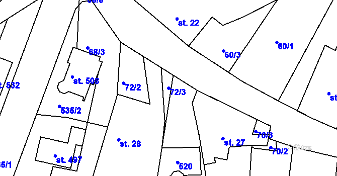 Parcela st. 72/3 v KÚ Holohlavy, Katastrální mapa