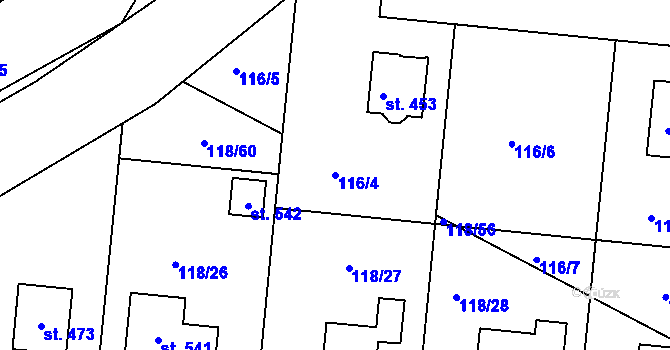 Parcela st. 116/4 v KÚ Holohlavy, Katastrální mapa