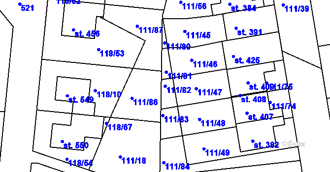 Parcela st. 111/82 v KÚ Holohlavy, Katastrální mapa