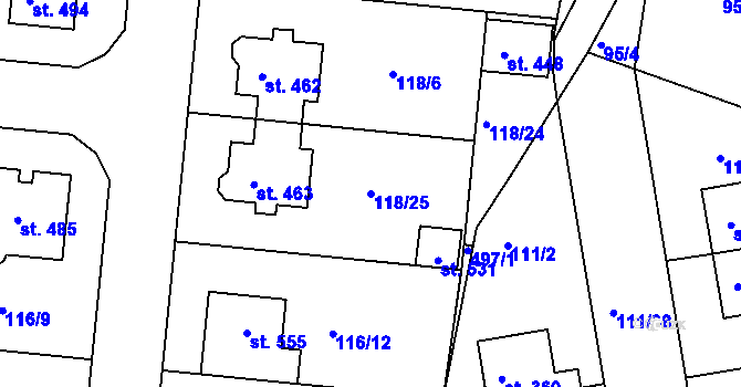 Parcela st. 118/25 v KÚ Holohlavy, Katastrální mapa