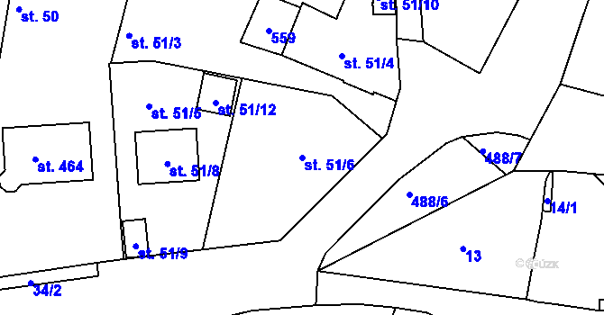 Parcela st. 51/6 v KÚ Holohlavy, Katastrální mapa