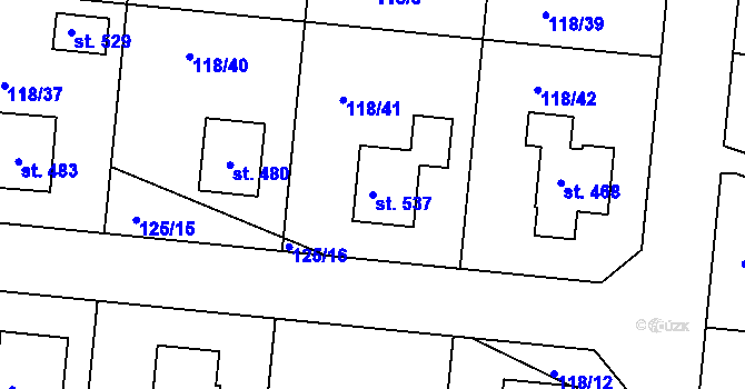 Parcela st. 537 v KÚ Holohlavy, Katastrální mapa