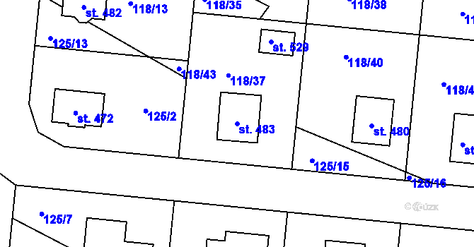 Parcela st. 483 v KÚ Holohlavy, Katastrální mapa