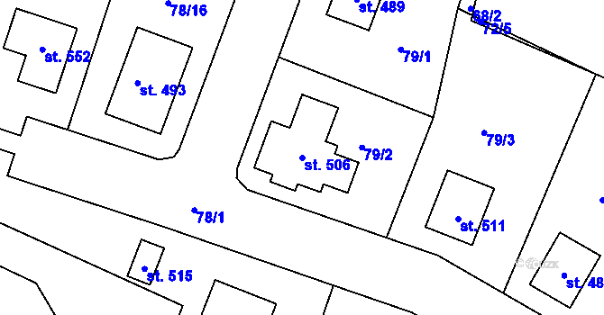 Parcela st. 506 v KÚ Holohlavy, Katastrální mapa