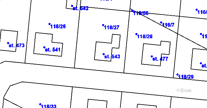 Parcela st. 543 v KÚ Holohlavy, Katastrální mapa