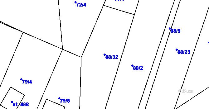 Parcela st. 88/32 v KÚ Holohlavy, Katastrální mapa
