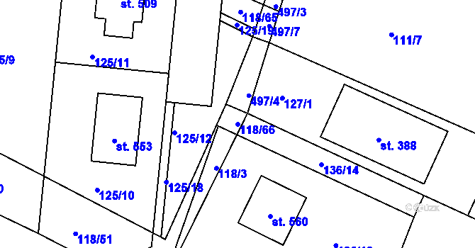 Parcela st. 118/66 v KÚ Holohlavy, Katastrální mapa