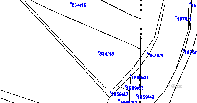 Parcela st. 834/18 v KÚ Holostřevy, Katastrální mapa
