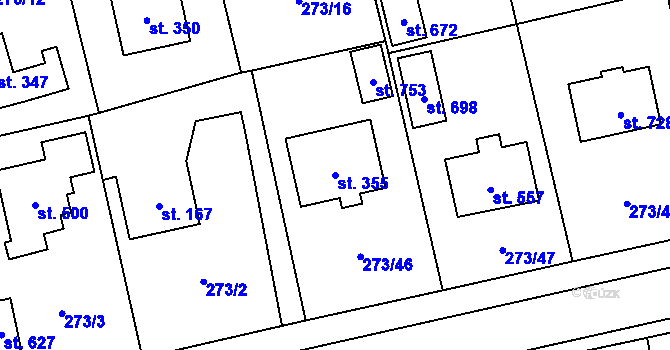 Parcela st. 355 v KÚ Holoubkov, Katastrální mapa