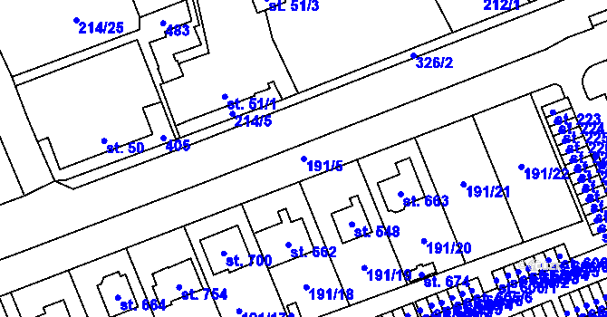 Parcela st. 191/5 v KÚ Holoubkov, Katastrální mapa