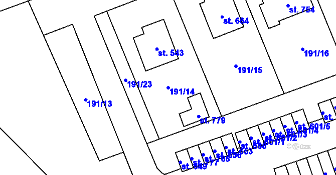 Parcela st. 191/14 v KÚ Holoubkov, Katastrální mapa