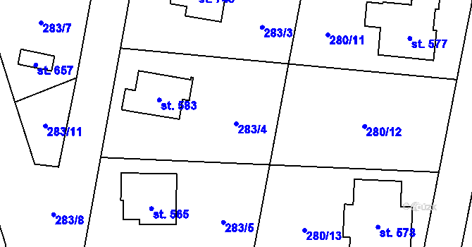 Parcela st. 283/4 v KÚ Holoubkov, Katastrální mapa