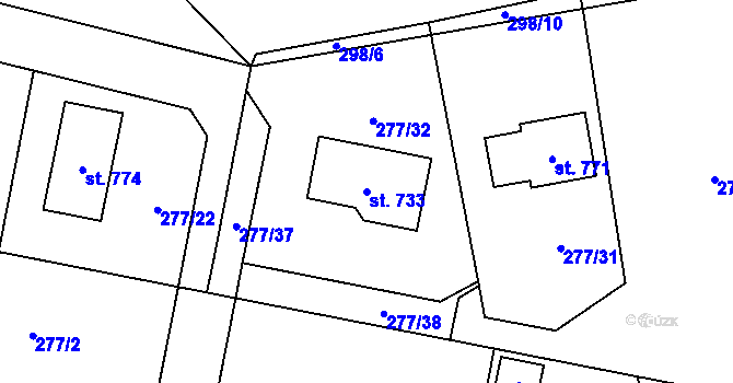 Parcela st. 733 v KÚ Holoubkov, Katastrální mapa
