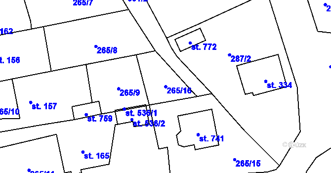 Parcela st. 265/16 v KÚ Holoubkov, Katastrální mapa