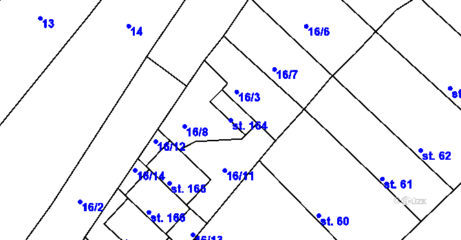 Parcela st. 164 v KÚ Těškov, Katastrální mapa