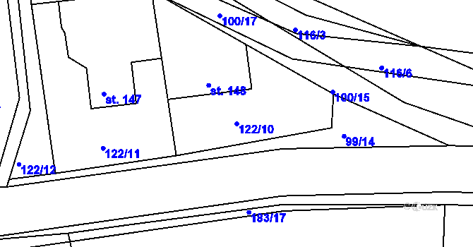 Parcela st. 122/10 v KÚ Těškov, Katastrální mapa