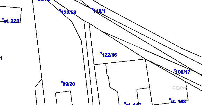 Parcela st. 122/16 v KÚ Těškov, Katastrální mapa