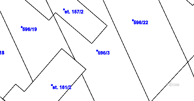 Parcela st. 596/3 v KÚ Těškov, Katastrální mapa