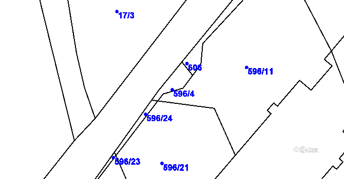 Parcela st. 596/4 v KÚ Těškov, Katastrální mapa