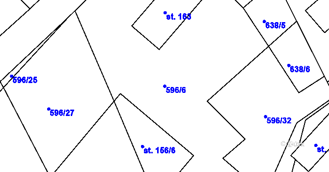 Parcela st. 596/6 v KÚ Těškov, Katastrální mapa