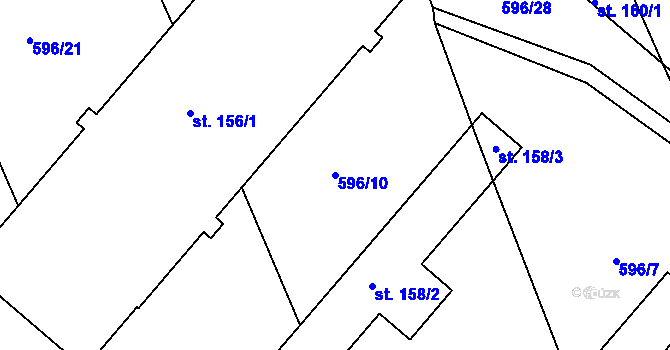 Parcela st. 596/10 v KÚ Těškov, Katastrální mapa