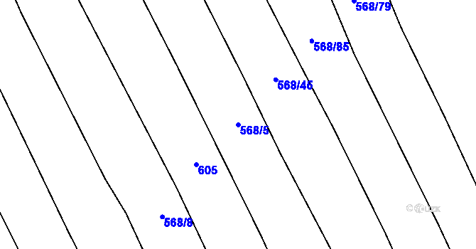 Parcela st. 568/5 v KÚ Těškov, Katastrální mapa