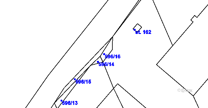 Parcela st. 596/16 v KÚ Těškov, Katastrální mapa