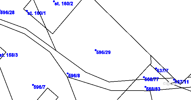 Parcela st. 596/29 v KÚ Těškov, Katastrální mapa