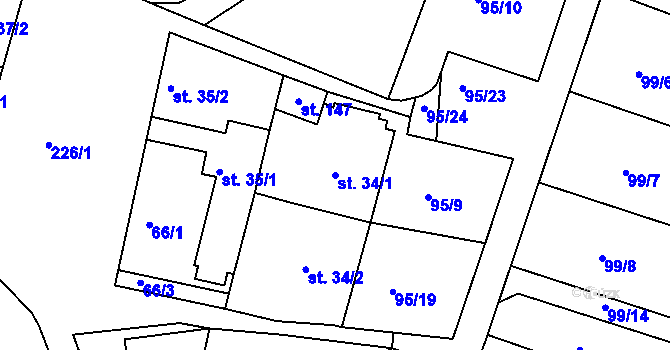 Parcela st. 34/1 v KÚ Holštejn, Katastrální mapa