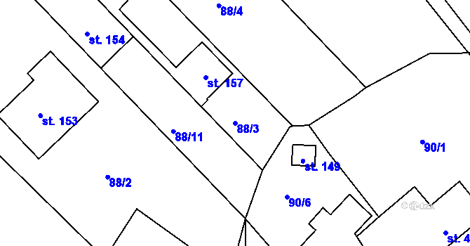 Parcela st. 88/3 v KÚ Holštejn, Katastrální mapa