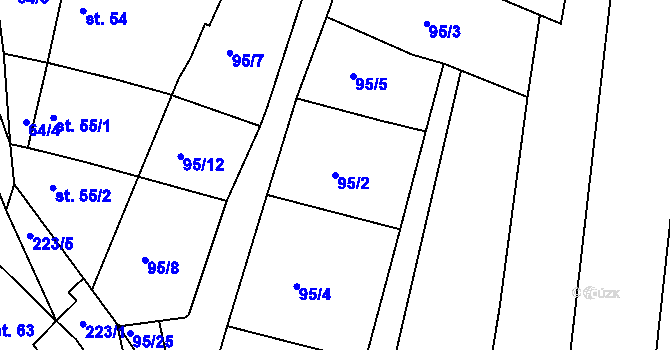 Parcela st. 95/2 v KÚ Holštejn, Katastrální mapa