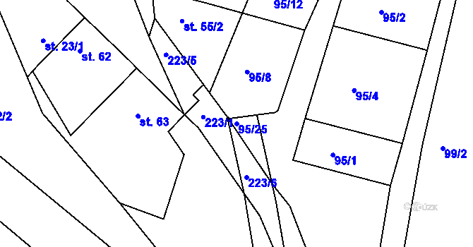 Parcela st. 95/25 v KÚ Holštejn, Katastrální mapa