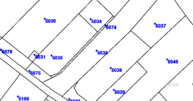 Parcela st. 5036 v KÚ Holubí Zhoř, Katastrální mapa