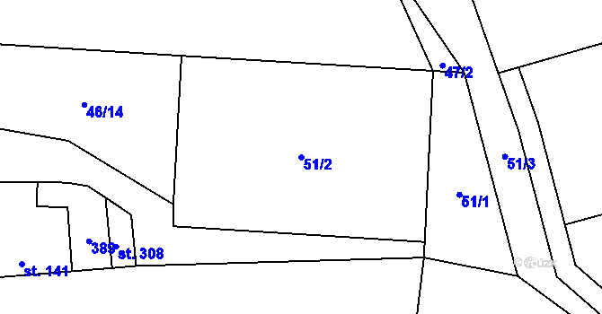 Parcela st. 51/2 v KÚ Holubice v Čechách, Katastrální mapa