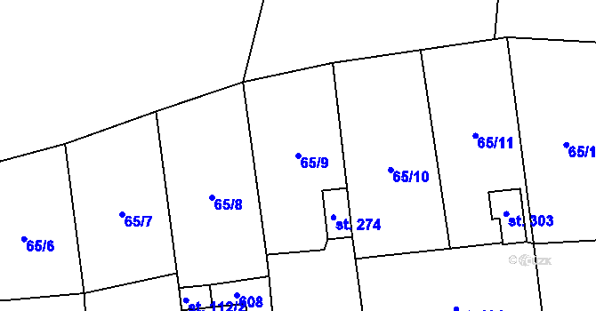 Parcela st. 65/9 v KÚ Holubice v Čechách, Katastrální mapa