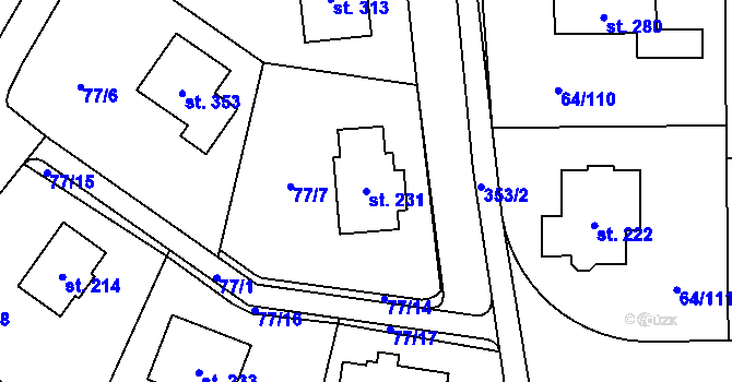 Parcela st. 231 v KÚ Holubice v Čechách, Katastrální mapa