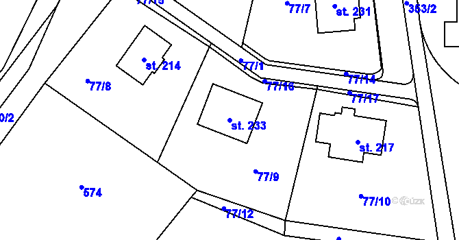 Parcela st. 233 v KÚ Holubice v Čechách, Katastrální mapa