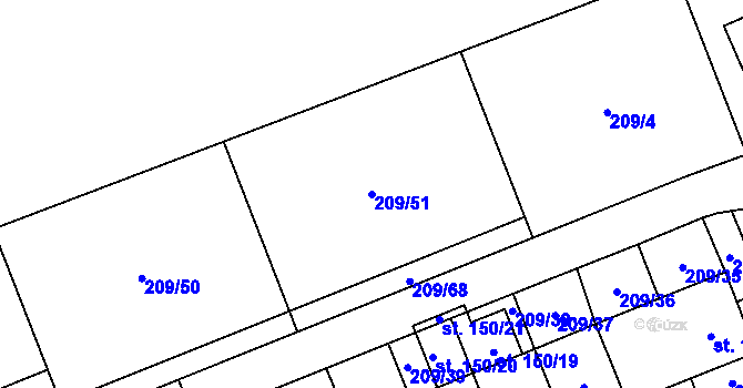 Parcela st. 209/51 v KÚ Holubice v Čechách, Katastrální mapa