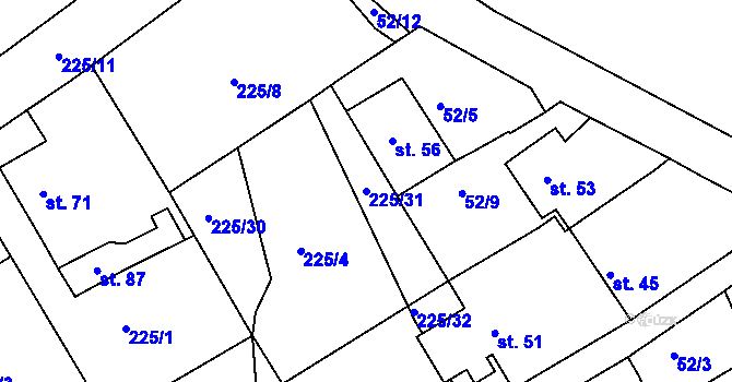 Parcela st. 225/31 v KÚ Kozinec, Katastrální mapa