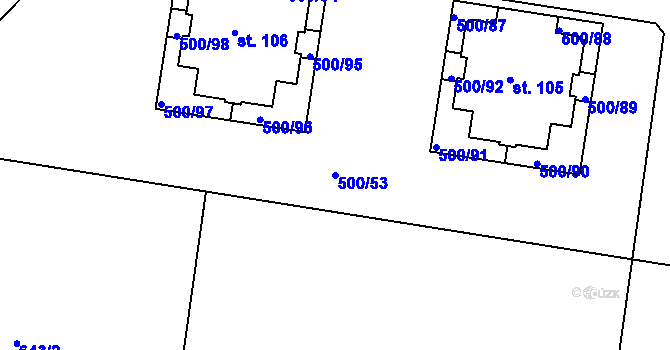 Parcela st. 500/53 v KÚ Kozinec, Katastrální mapa