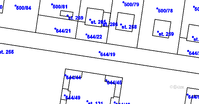 Parcela st. 644/19 v KÚ Kozinec, Katastrální mapa
