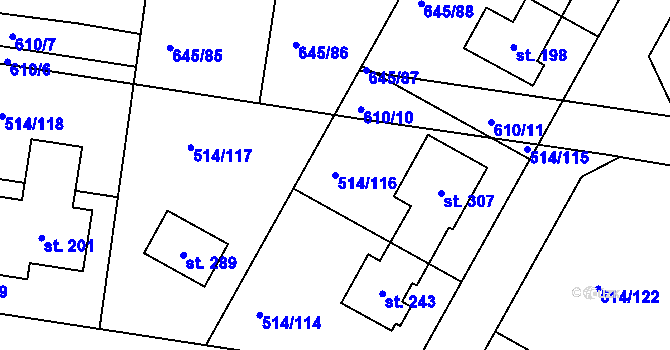 Parcela st. 514/116 v KÚ Kozinec, Katastrální mapa