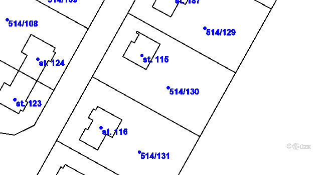 Parcela st. 514/130 v KÚ Kozinec, Katastrální mapa