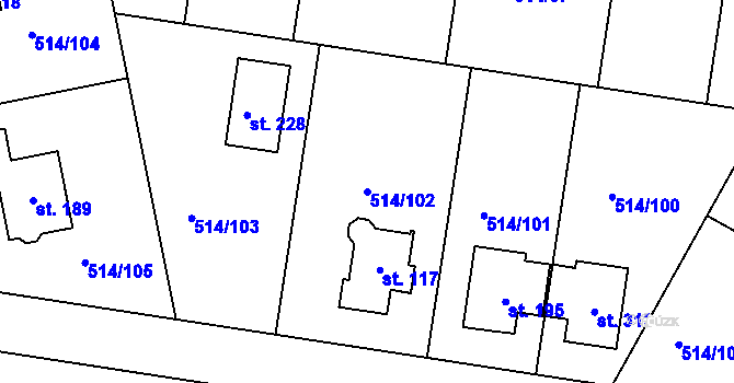 Parcela st. 514/102 v KÚ Kozinec, Katastrální mapa