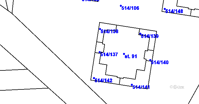 Parcela st. 514/137 v KÚ Kozinec, Katastrální mapa