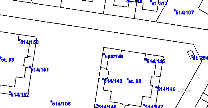 Parcela st. 514/144 v KÚ Kozinec, Katastrální mapa